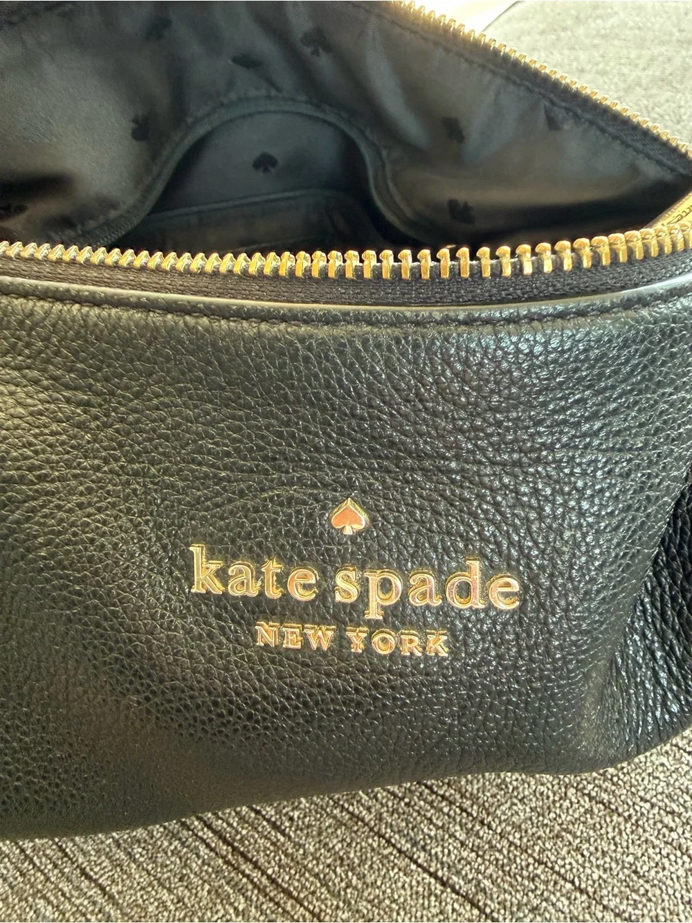 kate spade Black Leather Crossbody with Gold Logo